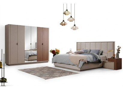 Large beige bedroom set double bed 2x nightstands wardrobe