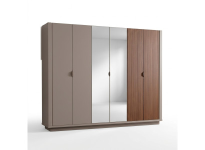 Beige wardrobe bedroom cabinets glass doors 6-door wardrobe