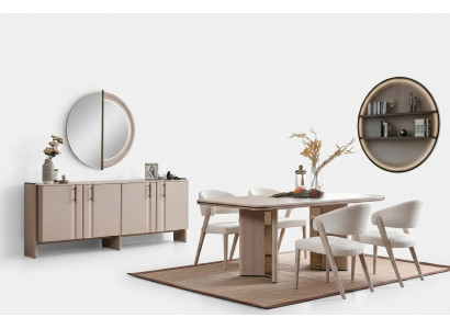Complete beige dining room set dining table chairs sideboard mirror