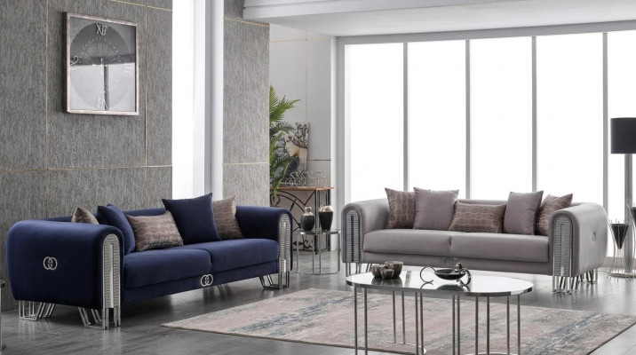 Velvet Couch Silver Luxury Sofa Set 3+3 Seater Sofas 2-piece.