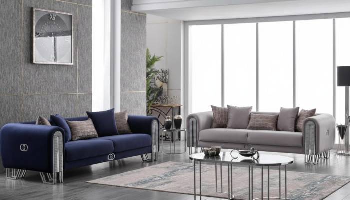 Velvet Couch Silver Luxury Sofa Set 3+3 Seater Sofas 2-piece.