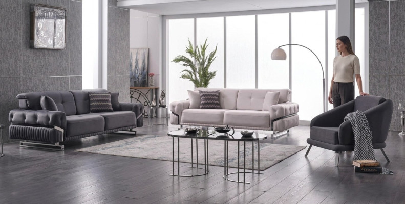 Gray sofa set living room sofas three-seater armchair complete set 3-piece.