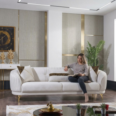 White stainless steel three-seater living room furniture upholstered sofas luxury furniture sofa velvet