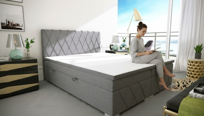 Double Luxury Gray Box Spring Bed Design Bed Upholstered Bed Bedroom Textile