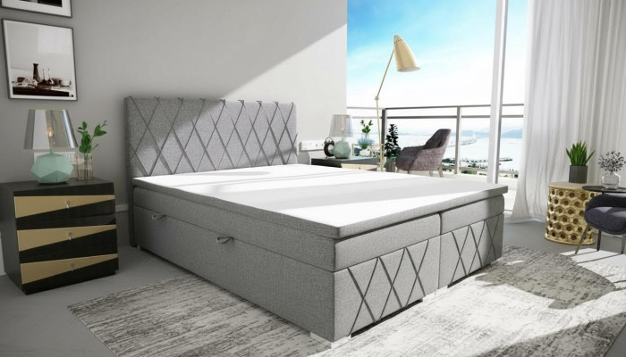 Double Luxury Gray Box Spring Bed Design Bed Upholstered Bed Bedroom Textile