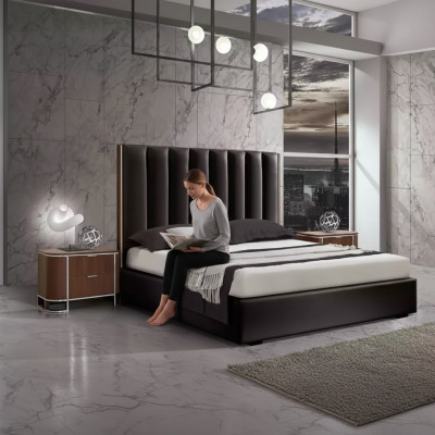 Complete modern bedroom set designer bed + 2x bedside tables 3-piece set