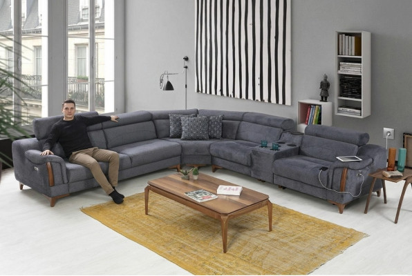 Gray corner sofa living room luxury sofa L-shape modern design furniture textile