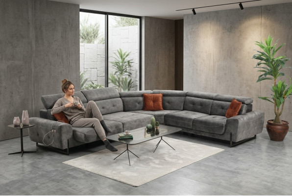 Gray corner sofa designer living room sofa couch L-shape upholstery luxury furniture modern