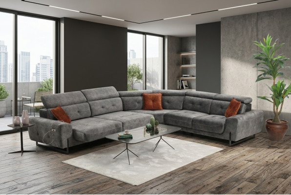 Gray corner sofa designer living room sofa couch L-shape upholstery luxury furniture modern
