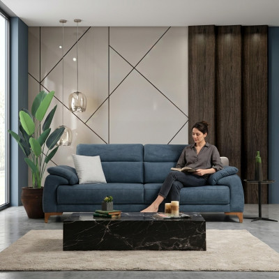 Sofa Couch Living Room Modern Furniture Three-Seater Blue Upholstered Sofa Design