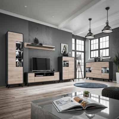 5-piece living room set with TV stand, display cabinet, shelf, wooden furniture