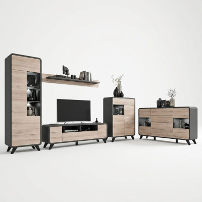 5-piece living room set with TV stand, display cabinet, shelf, wooden furniture