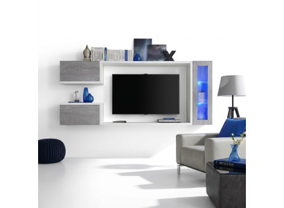 Living room wall unit set designer furniture cabinet modern wood shelves new