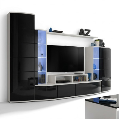 Black Living Room Wall Unit Luxury Set Display Cabinet TV Stand Wood Furniture New