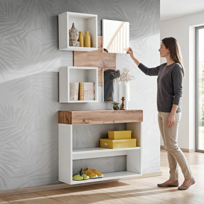 Luxury shoe furniture set for entrance with modern wooden design