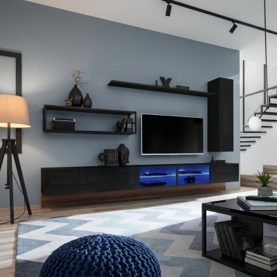 Black wall unit living room furniture wall cabinet wall shelves luxury set new