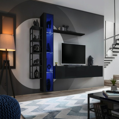 Wall unit black designer TV stand living room furniture complete sideboard
