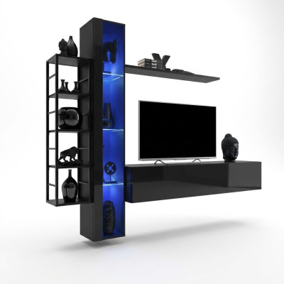 Wall unit black designer TV stand living room furniture complete sideboard