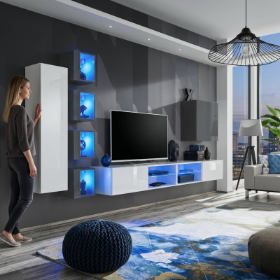 Wall unit white designer cabinet furniture living room furniture complete set