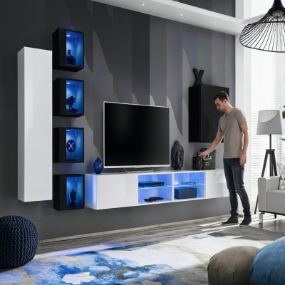 Living Room Complete Set 7-piece Luxury Wall Unit 6x Wall Cabinet TV Stand Furniture