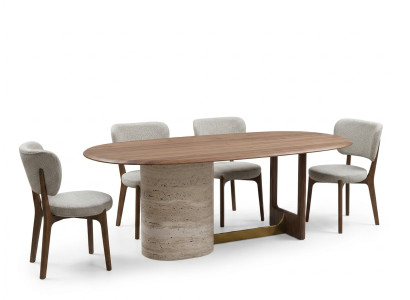 5-piece dining room set design. Modern furniture, wooden table, 4 chairs, new set.