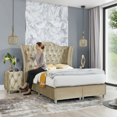 Luxury bedroom upholstered bed 2x bedside tables bed 3-piece set design furnishing