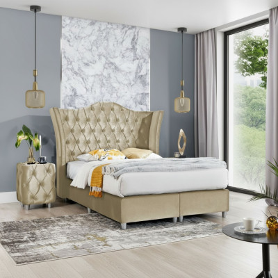 Luxury bedroom upholstered bed 2x bedside tables bed 3-piece set design furnishing