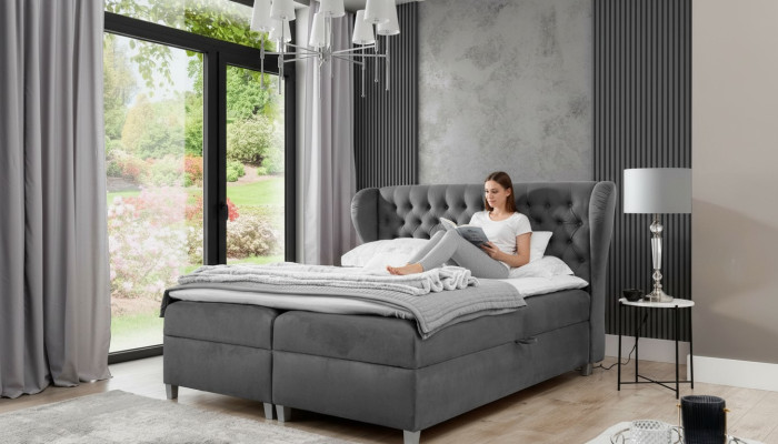 Luxury design box spring bed, upholstered bed, modern furniture, Chesterfield