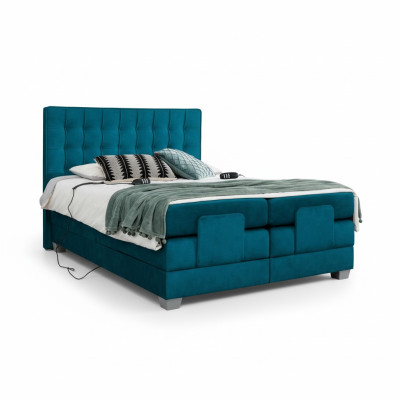 Bedroom bed upholstered bed modern blue double bed design textile luxury