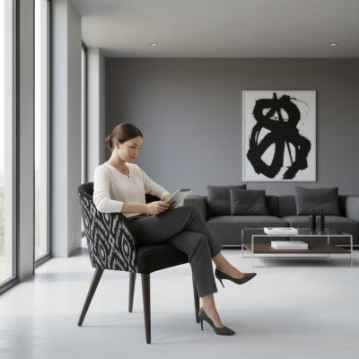 Chair with Armrests Designer Luxury Dining Room Upholstered Seat Wood Furniture