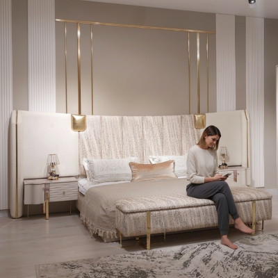 Bed, 2x bedside tables, complete luxury bedroom set, new furniture