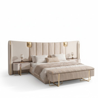 Bed, 2x bedside tables, complete luxury bedroom set, new furniture