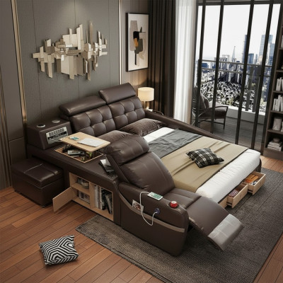 Multifunction Design Bed Big Faux Leather Hotel Upholstery 180x200 Beds New