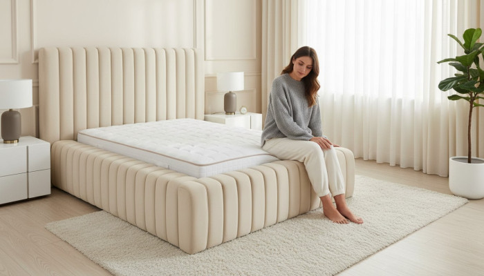 Luxury bedroom bed double bed wood upholstery beds bed frame beige