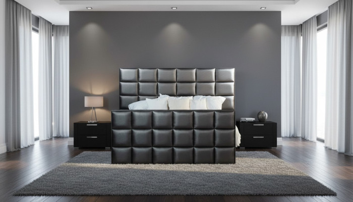 Bedroom beds, faux leather luxury bed, box spring bed 180 x 200 cm.