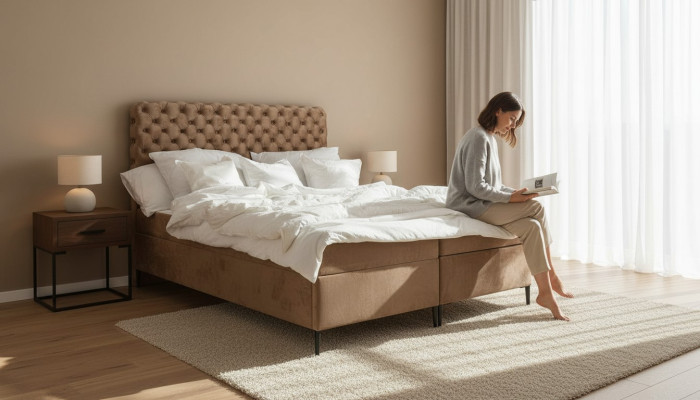 Textile bed brown luxury double Chesterfield bedroom design beds