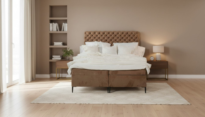 Textile bed brown luxury double Chesterfield bedroom design beds