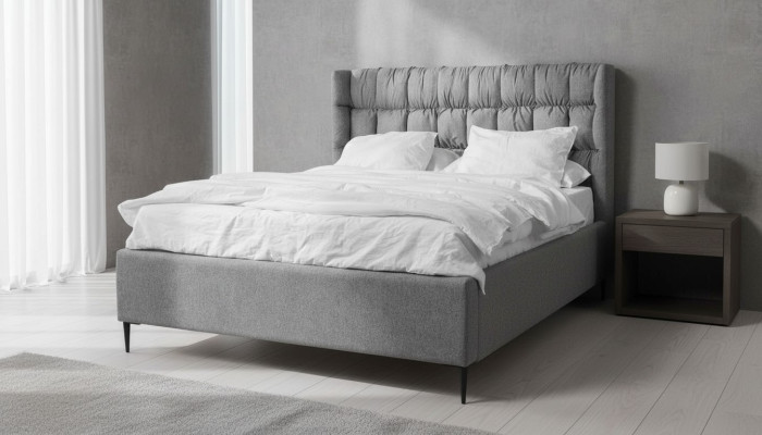 Gray double bed classic bedroom furniture design elegant fabric bed