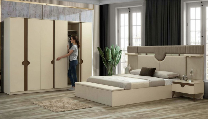 Stylish Furniture 4-Piece Bedroom Set Bed 2x Nightstand Wardrobe New