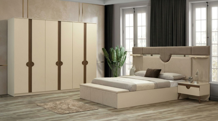 Stylish Furniture 4-Piece Bedroom Set Bed 2x Nightstand Wardrobe New