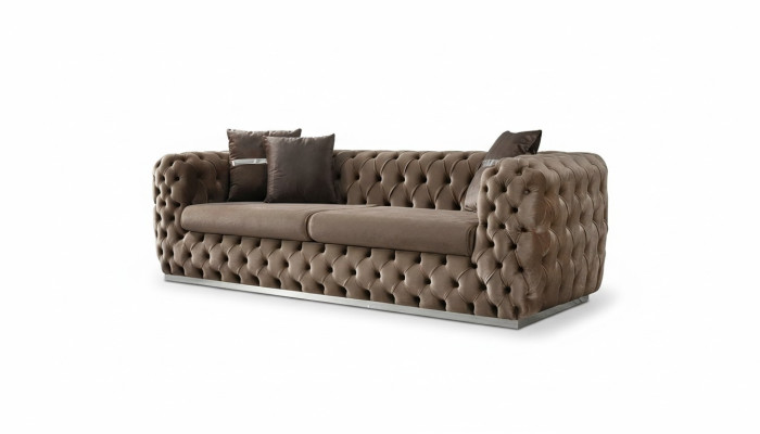 Sofa 3-seater upholstered sofa brown textile seat design couch modern Chesterfield