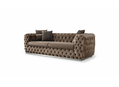 Sofa 3-seater upholstered sofa brown textile seat design couch modern Chesterfield
