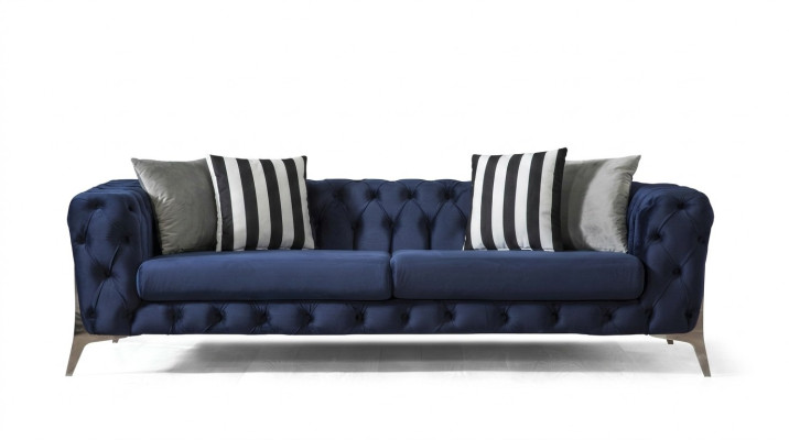 Chesterfield Sofa 3 Seater Blue Velvet Luxurious Furniture for Living Room Sofas