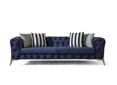 Chesterfield Sofa 3 Seater Blue Velvet Luxurious Furniture for Living Room Sofas