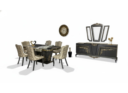 Dining Room Set 9 pcs. Dining Table + 6x Chairs Sideboard with Mirror Gray new
