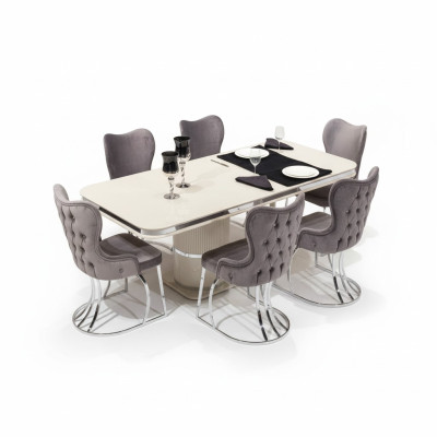 Table 6x Chairs 7-piece Dining Room Wooden Table Dining Room Set Group Design