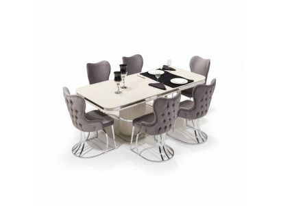 Table 6x Chairs 7-piece Dining Room Wooden Table Dining Room Set Group Design