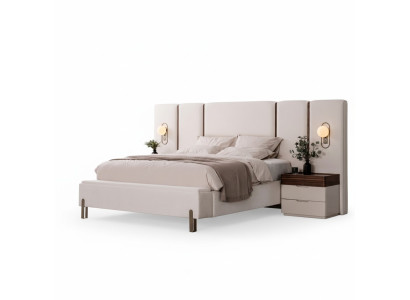 Complete and luxurious bedroom furniture set with bed, bench, and 2 nightstands 3 pieces