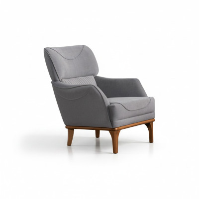 Comfortable gray armchair made from luxurious fabric for the living room, new.