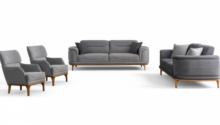 Modern Gray Upholstered Furniture Set: Sofas and Armchairs for Living Room New